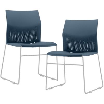 Kit 02 Cadeiras Empilhável Fixa Link F02 Base Aço Cinza Azul - Lyam Decor