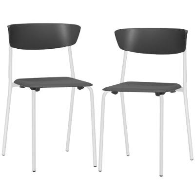 Kit 02 Cadeiras Empilhável Fixa Atom F02 Base Aço Branco Preto - Lyam Decor