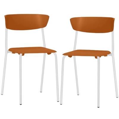 Kit 02 Cadeiras Empilhável Fixa Atom F02 Base Aço Branco Laranja - Lyam Decor