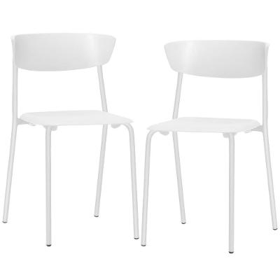 Kit 02 Cadeiras Empilhável Fixa Atom F02 Base Aço Branco - Lyam Decor