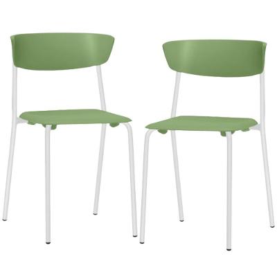 Kit 02 Cadeiras Empilhável Fixa Atom F02 Base Aço Branco Verde - Lyam Decor