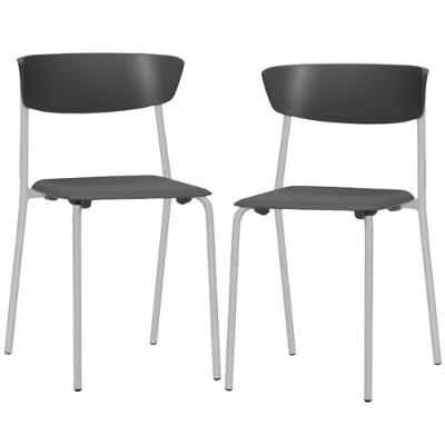 Kit 02 Cadeiras Empilhável Fixa Atom F02 Base Aço Cinza Preto - Lyam Decor