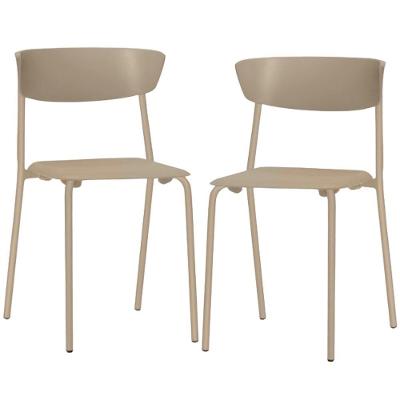 Kit 02 Cadeiras Empilhável Fixa Atom F02 Base Aço Nude - Lyam Decor