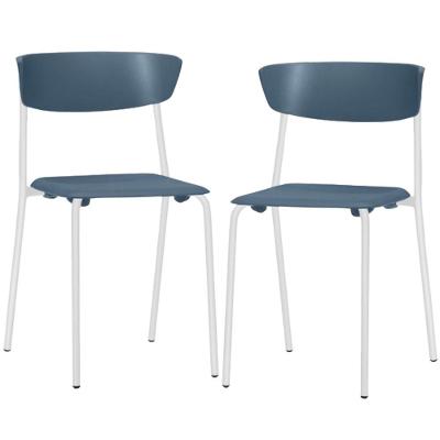 Kit 02 Cadeiras Empilhável Fixa Atom F02 Base Aço Branco Azul - Lyam Decor