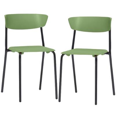 Kit 02 Cadeiras Empilhável Fixa Atom F02 Base Aço Preta Verde - Lyam Decor