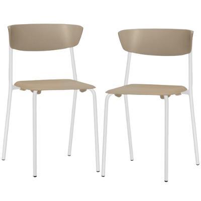 Kit 02 Cadeiras Empilhável Fixa Atom F02 Base Aço Branco Nude - Lyam Decor