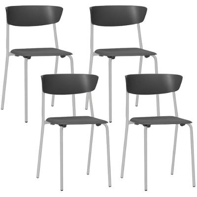 Kit 04 Cadeiras Empilhável Fixa Atom F02 Base Aço Cinza Preto - Lyam Decor