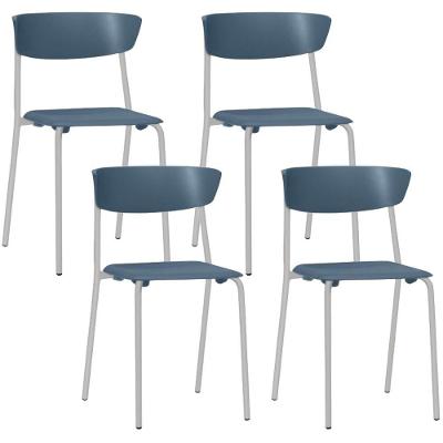Kit 04 Cadeiras Empilhável Fixa Atom F02 Base Aço Cinza Azul - Lyam Decor