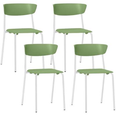 Kit 04 Cadeiras Empilhável Fixa Atom F02 Base Aço Branco Verde - Lyam Decor