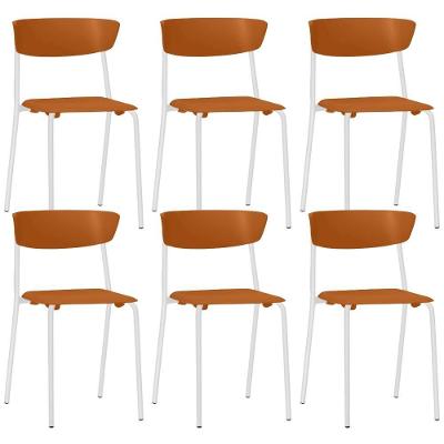 Kit 06 Cadeiras Empilhável Fixa Atom F02 Base Aço Branco Laranja - Lyam Decor