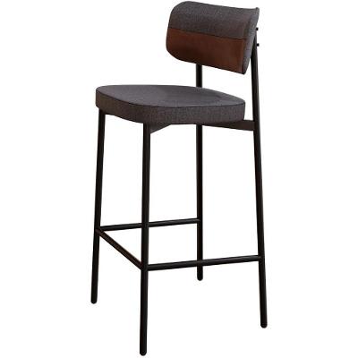 Banqueta Alta Bar Cozinha Sala De Jantar Aço Preto Kaira C01 Linho Preto Courino Whisky - Lyam Decor