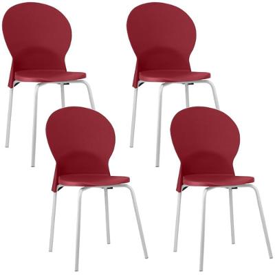 Kit 04 Cadeiras Para Sala De Jantar Cozinha Mond F02 Base Aço Branco Vermelho - Lyam Decor