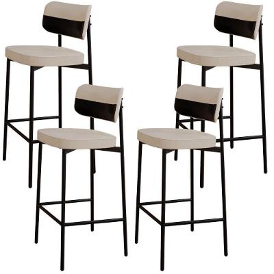 Kit 04 Banquetas Alta Bar Cozinha Sala De Jantar Aço Preto Kaira C01 Linho Areia Courino Preto - Lyam Decor