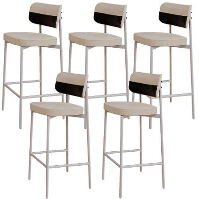 Kit 05 Banquetas Alta Bar Cozinha Sala De Jantar Aço Branco Kaira C01 Linho Areia Courino Preto - Lyam Decor
