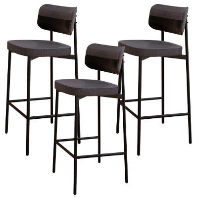 Kit 03 Banquetas Alta Bar Cozinha Sala De Jantar Aço Preto Kaira C01 Linho Preto Courino Preto - Lyam Decor