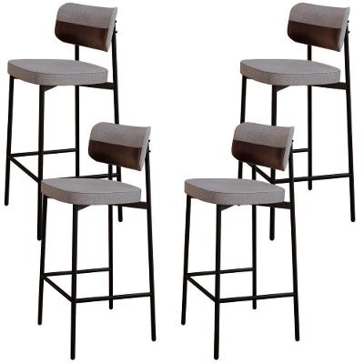 Kit 04 Banquetas Alta Bar Cozinha Sala De Jantar Aço Preto Kaira C01 Linho Cinza Courino Café - Lyam Decor