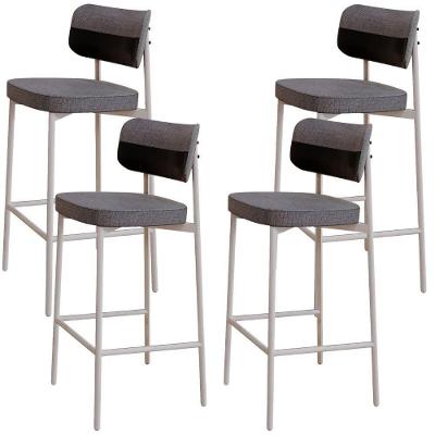 Kit 04 Banquetas Alta Bar Cozinha Sala De Jantar Aço Branco Kaira C01 Linho Cinza Courino Preto - Lyam Decor