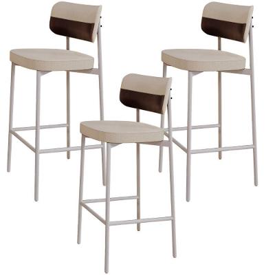 Kit 03 Banquetas Alta Bar Cozinha Sala De Jantar Aço Branco Kaira C01 Linho Areia Courino Café - Lyam Decor
