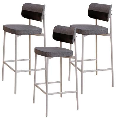 Kit 03 Banquetas Alta Bar Cozinha Sala De Jantar Aço Branco Kaira C01 Linho Cinza Courino Preto - Lyam Decor