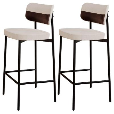 Kit 02 Banquetas Alta Bar Cozinha Sala De Jantar Aço Preto Kaira C01 Linho Palha Courino Café - Lyam Decor