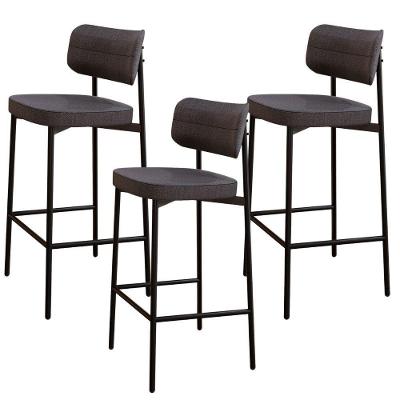 Kit 03 Banquetas Alta Bar Cozinha Sala De Jantar Aço Preto Kaira C01 Linho Preto - Lyam Decor