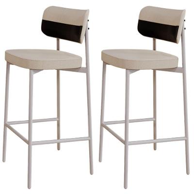 Kit 02 Banquetas Alta Bar Cozinha Sala De Jantar Aço Branco Kaira C01 Linho Areia Courino Preto - Lyam Decor