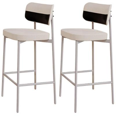 Kit 02 Banquetas Alta Bar Cozinha Sala De Jantar Aço Branco Kaira C01 Linho Palha Courino Preto - Lyam Decor