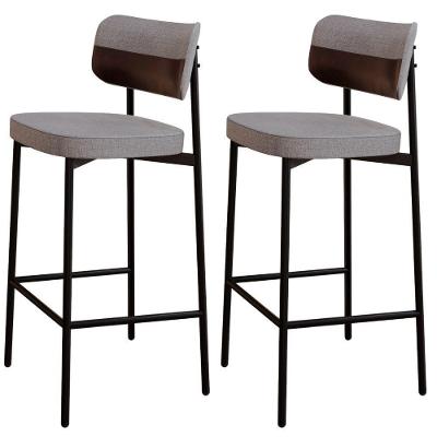Kit 02 Banquetas Alta Bar Cozinha Sala De Jantar Aço Preto Kaira C01 Linho Cinza Courino Café - Lyam Decor