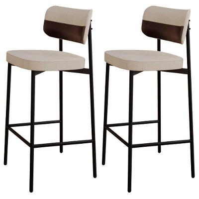 Kit 02 Banquetas Alta Bar Cozinha Sala De Jantar Aço Preto Kaira C01 Linho Areia Courino Café - Lyam Decor