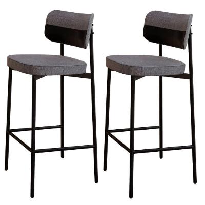 Kit 02 Banquetas Alta Bar Cozinha Sala De Jantar Aço Preto Kaira C01 Linho Cinza Courino Preto - Lyam Decor