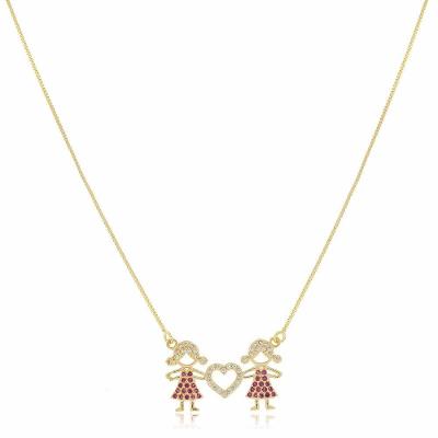 Colar Gargantilha Duas Meninas Filhas Banhado A Ouro 18k