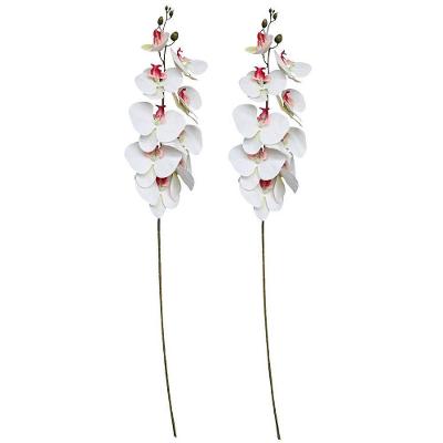 Kit 2 Galhos Orquídea Branca 9 Flores Realistas Toque Real Premium Haste 95cm - Vivaflor Decor