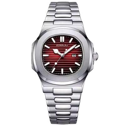 Relogio Analógico Masculino Quadrado Luminoso Em Aço Inoxidável Impermeavel Vermelho