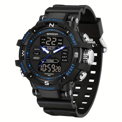 Relógio De Pulso De Quartzo De Moda Esportiva Masculina, Resistênte à água Preto Azul