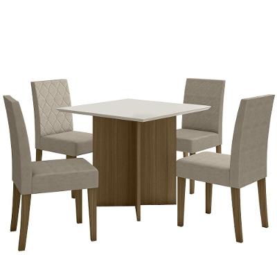 Kit Mesa De Jantar Helo Sem Vidro 90x90 Com 4 Cadeiras Jade Carvalho/off White/fendi Carvalho/off White/fendi
