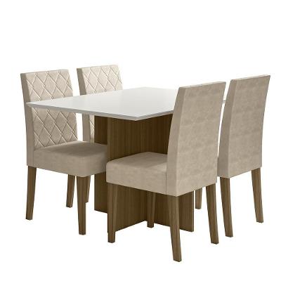 Kit Mesa De Jantar Helo Sem Vidro 120x90 Com 4 Cadeiras Jade Carvalho/off White/fendi Carvalho/off White/fendi