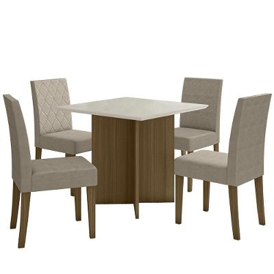 Kit Mesa De Jantar Helo Com Vidro 90x90 Com 4 Cadeiras Jade Carvalho/off White/fendi Carvalho/off White/fendi