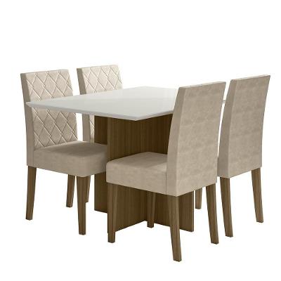 Kit Mesa De Jantar Helo Com Vidro 120x90 Com 4 Cadeiras Jade Carvalho/off White/fendi Carvalho/off White/fendi