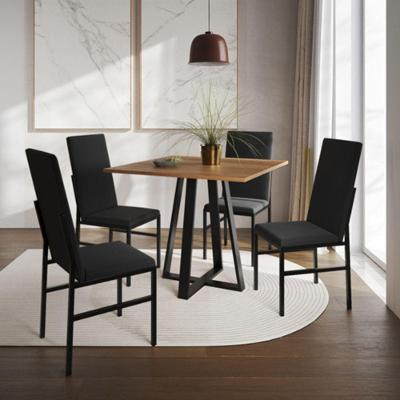 Conjunto De Jantar Mesa Mônaco Premium 90cm Imbuia Com 4 Cadeiras Estofadas Pretas Preto