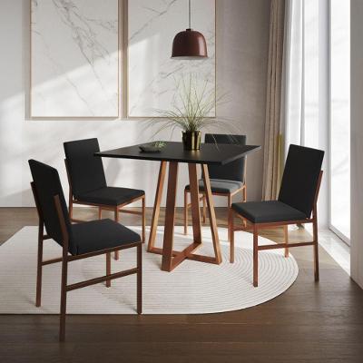 Conjunto De Jantar Mesa Mônaco 90cm Tampo Preto Com 4 Cadeiras Pretas Base Cobre Preto