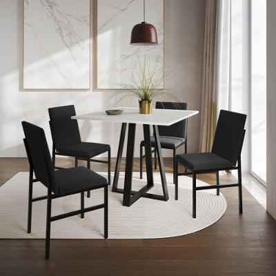 Conjunto De Jantar Mesa Mônaco 90cm Tampo Branco Com 4 Cadeiras Estofadas Preto