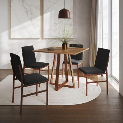 Conjunto De Jantar Mesa Mônaco 90cm Tampo Imbuia Com 4 Cadeiras Pretas Base Cobre Preto