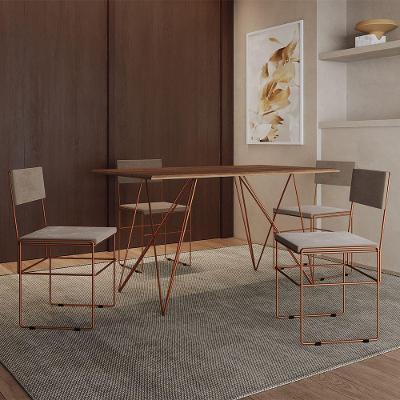 Mesa Jantar Industrial Trama 1,40x0,80m Amêndoa Com 4 Cadeiras Estofadas Vitória Bege E Cobre Marrom