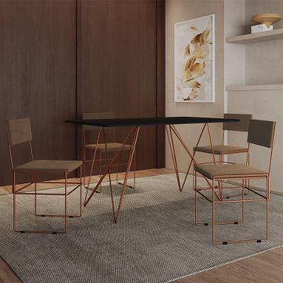 Mesa Jantar Industrial Trama 1,40x0,80m Preta Com 4 Cadeiras Estofadas Vitória Marrom E Cobre Marrom