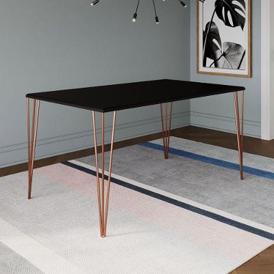 Mesa De Jantar Elen 140x80cm Tampo Preto Com Base Cobre Preto