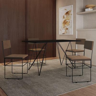 Mesa Jantar Industrial Trama 1,40x0,80m Preta Com 4 Cadeiras Estofadas Vitória Marrom E Preta Marrom