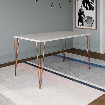 Mesa De Jantar Pés Hairpin Clips Elen 150x90cm Tampo Branco Com Base Cobre Branco