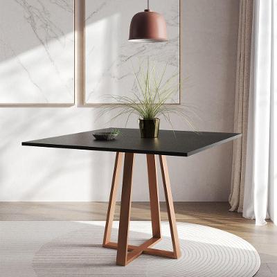 Mesa De Jantar Mônaco 110cm Tampo Preto Pés Cobre Preto