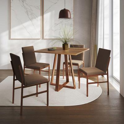 Conjunto De Jantar Mesa Mônaco 90cm Tampo Imbuia Com 4 Cadeiras Marrom Base Cobre Preto