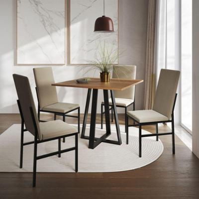 Conjunto De Jantar Mesa Mônaco Premium 90cm Imbuia Com 4 Cadeiras Estofadas Bege Preto
